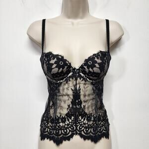 Victoria's Secret Womens Black Lace Bustier Corset Top Size 34B Floral Mesh Sexy